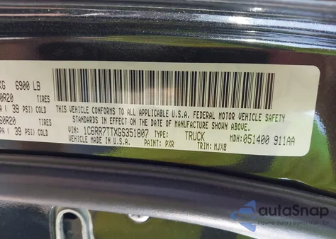 2016 Ram 1500 Big Horn из США, поврежденный, VIN 1C6RR7TTXGS351807